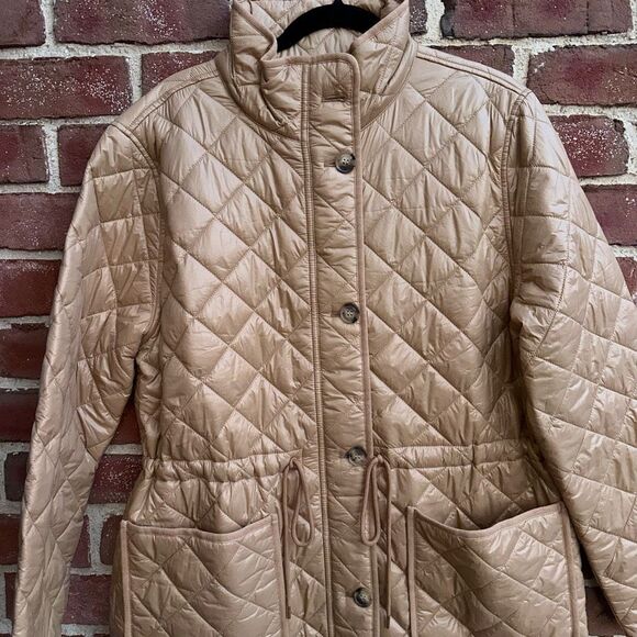 LOFT $190 Quilted Puffer jacket Coat Perfect Camel womens large NEW - Picture 2 of 9